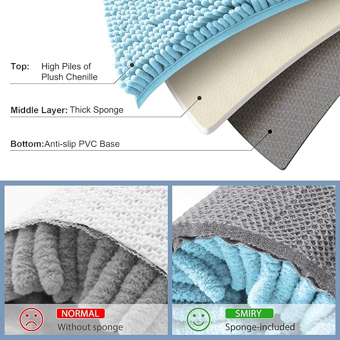 Smiry Luxury Chenille Toilet Rugs U-Shaped 24x20, Soft Absorbent Non-Slip Contour Bathroom Rugs for Toilet, Machine Washable Contoured Bath Mats, Sky Blue