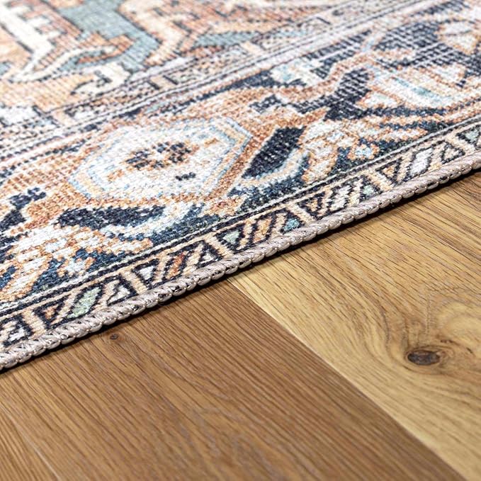 Hauteloom Nyx Vintage Distressed Faded Area Rug - Oriental Bohemian Turkish Floral Carpet - Machine Washable Rug - Stain Resistant - Pet Friendly - Brown, Sage, Olive, Green - 5'3" x 7' (5x7)