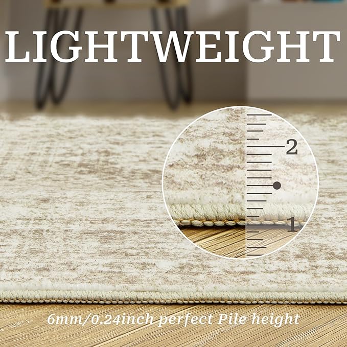 2x3 Washable Rug Runner for Bathroom, Soft Entryway Rug for Laundry Room, Kitchen, Vintage Abstract Hallway Runner for Bedroom, Anti-Slip Door Mat Indoor Entrance(2'x3', Beige/Ivory)