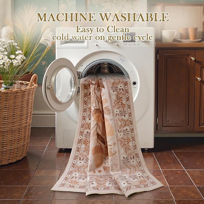 Anidaroel Machine Washable Rugs for Living Room 5x7, Brown Botanical Large Area Rug, Stain Resistant Dining Room Rugs for Under Table, Non Slip Soft Bedroom Rug Indoor Carpet for Dorm