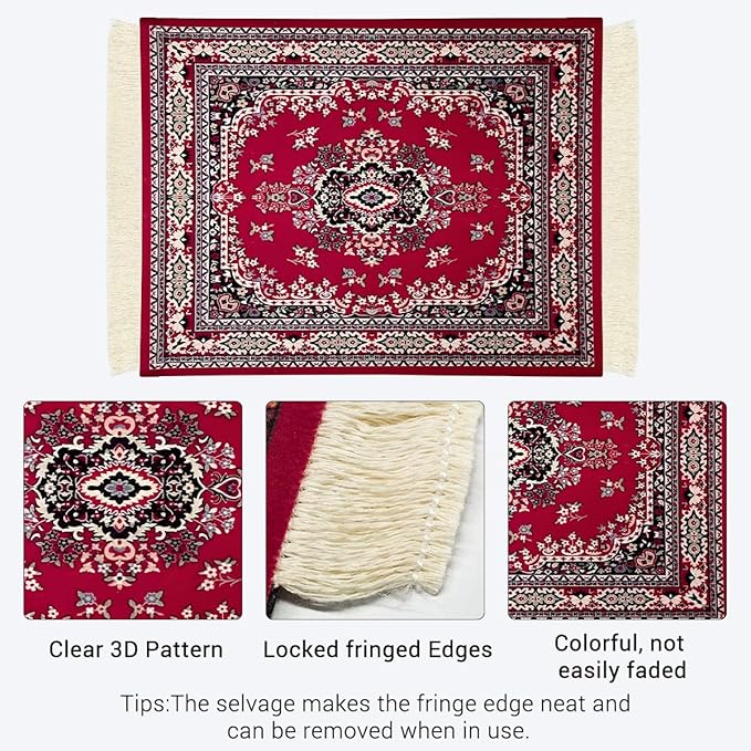 Persian Carpet Style Mouse Pad Oriental Vintage Bohemian Rug Desk Pad Miniature Mouse Mat Coaster Table Décor for Office Home (Color_15)
