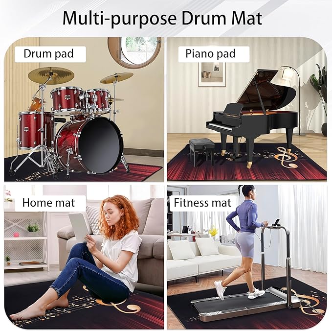 5.3Ft x 6.6Ft Drum Mat Drum Carpet Tightly Woven Fabric with Non-Slip Grip Bottom Drum Rug for Bedroom, Studio, Apartment, Soundproof, Roll of 35 Square Feet (Yellow Musical Note)