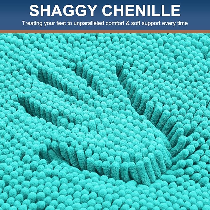 Smiry Luxury Chenille Toilet Rugs U-Shaped 24x20, Soft Absorbent Non-Slip Contour Bathroom Rugs for Toilet, Machine Washable Contoured Bath Mats, Turquoise
