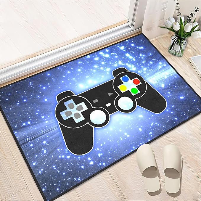 Game Video Gamepad Rugs, Boys Gamer Theme Carpets, Modern Gaming Space Blue Starry Sky Printed Large Carpets for Bedroom Living Room Mat Gaming Room Home Decor Mat