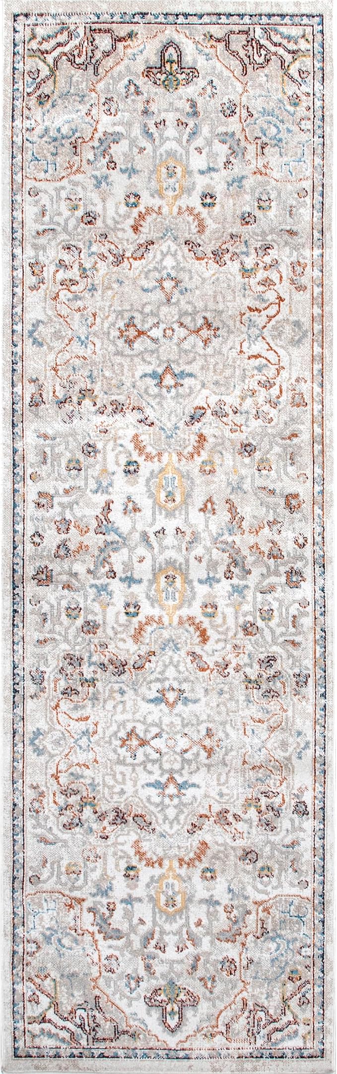 nuLOOM SpinClean Cady Beige/Ivory, 2'6" x 12', Vintage Oriental, Soft and Cozy, High Traffic, Stain Resistant, Easy Clean, Durable, Machine Washable Runner for Bedroom, Living Room, Dining, Foyer