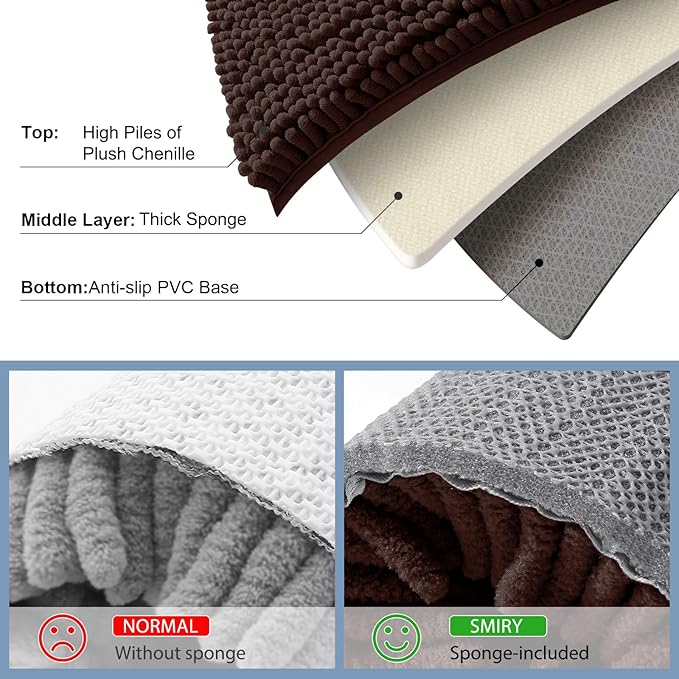 Smiry Luxury Chenille Toilet Rugs U-Shaped 20x20, Soft Absorbent Non-Slip Contour Bathroom Rugs for Toilet, Machine Washable Contoured Bath Mats, Brown