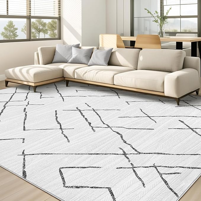 Area Rug Living Room Rugs - 8X10 Washable Boho Farmhouse Bohemian Neutral Large Moroccan Geometric Soft No Slip Indoor Thin Floor Carpet for Bedroom Under Dining Table Home Office - Light Grey