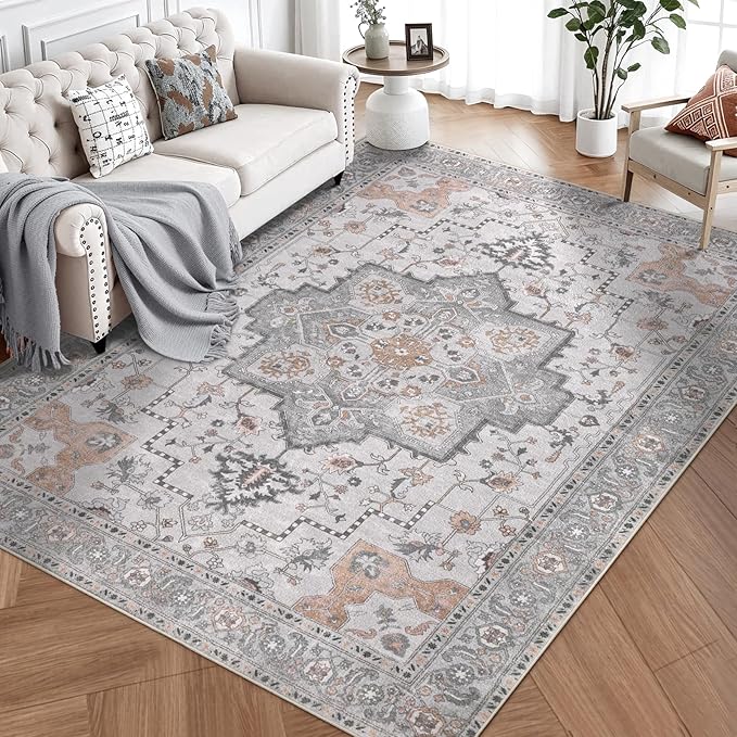 Ciicool Area Rug 5x7ft Washable Rugs for Living Room Non-Slip Indoor Rugs Large Low-Pile Mat Floor Carpet Vintage Rug for Bedroom Dinning Foyer Decor