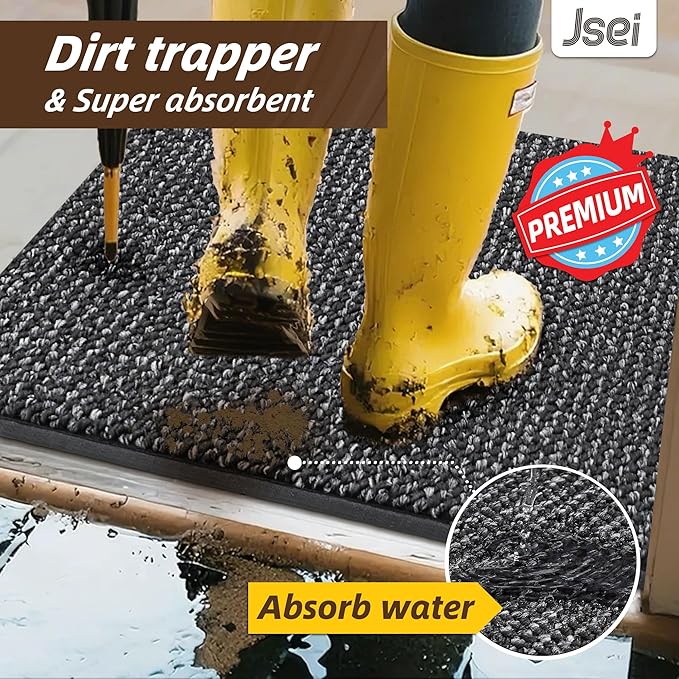 JSEI Dirt Trapper Door Mat 32"x48" Non-Slip Washable Entrance Mat, Dog Doormats, Absorbent & Fade-Resistant Floor Mats, Low Profile Welcome Mats for Entryway, Front Door, and Inside Entrance, Charcoal