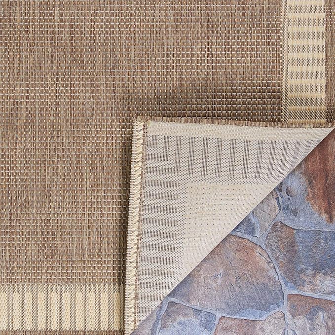 Couristan Recife Indoor Outdoor Rug - Wicker Stitch 2'3" x 7'10" Runner in Cocoa and Natural, Hose Washable, Low Pile, Pet- Kid Friendly Home Decor for Living Room, Patio Furniture Set, Kitchen