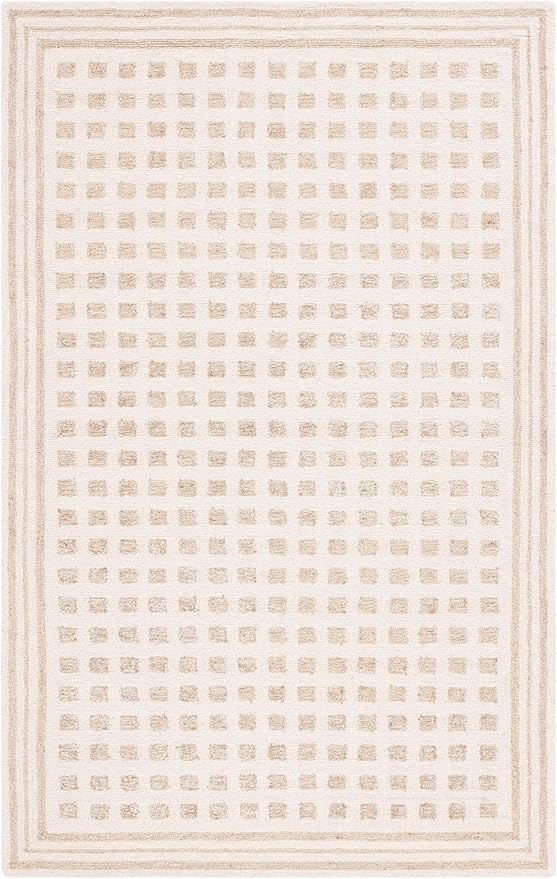 SAFAVIEH Ebony Collection Area Rug - 6' x 9', Ivory & Beige, Modern Checkered Design, Handmade Wool, Ideal for The Living Room, Bedroom, Dining Room (EBN604A-6)