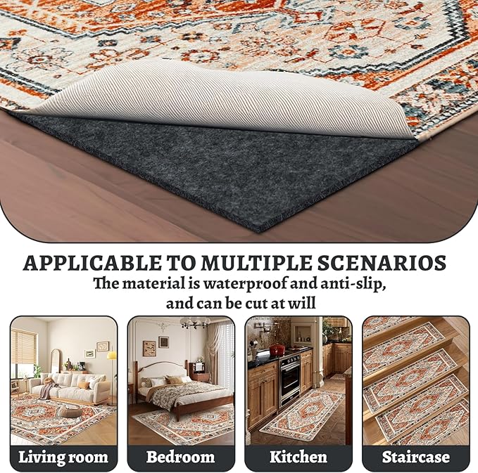 100% Waterproof Rug pad, 3x5 ft Area Rug Non-Slip Rug Pads, 1/4" Thick Carpet Pads for All Floors and finishes, Felt pad for Hardwood Floors, Keep Carpets in Place Soft and Secure