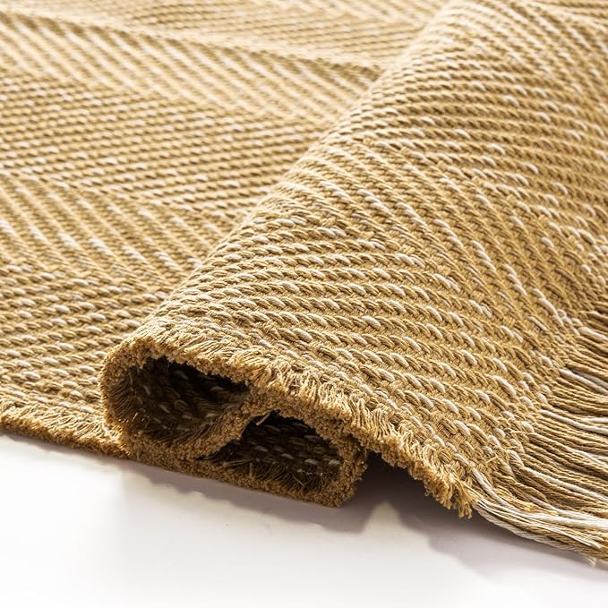 BESTSWEETIE 4x6 Washable Rug Hand-Woven Low Pile Soft Modern Farmhouse Bohemian Decor Reversible Braided Rugs with Tassels Throw Carpet for Living Room Bedroom Entryway Bathroom, Natural Jute