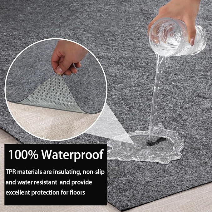 Waterproof Rug Pad, 3x5 Ft Extra Large Area Rug Non-Slip Carpet Pad, Non-Slip Felt Rug Pads for All Floors, Felt Pad for Under Area Rugs Hardwood Floors, Keeps Carpets in Place Soft and Safe