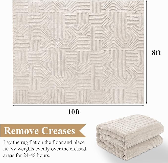 Pauwer 8x10 Washable Area Rugs for Living Room Modern Beige Solid Color Soft Fluffy Rugs for Bedroom Non Slip Boho Accent Indoor Mat Floor Carpet Cover for Kids Room Dining Room Kitchen Office