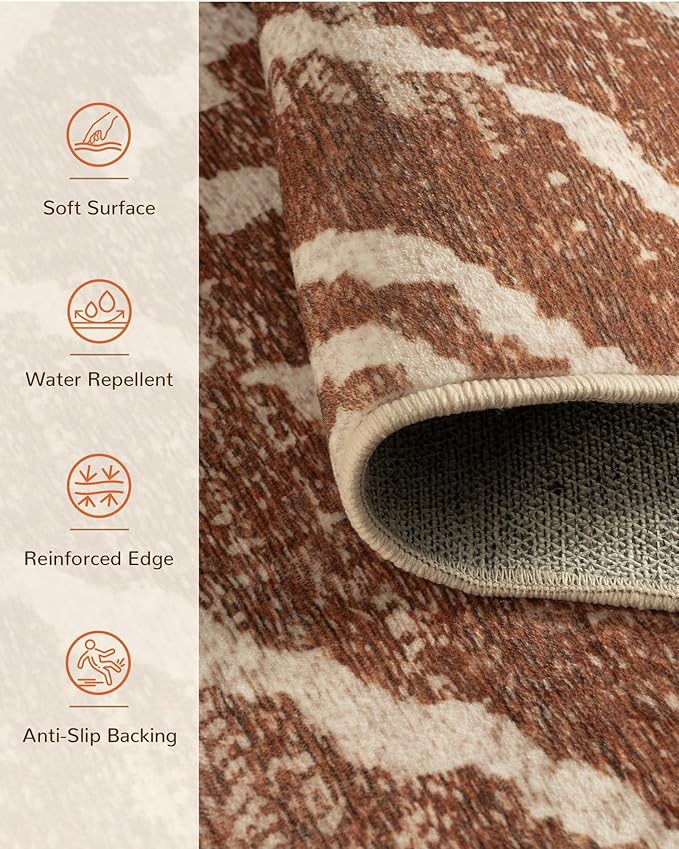 Area Rug 5x7 Rug Machine Washable Non-Slip Low Pile Print Pattern Western Rug for Living Room Bedroom Entryway Tribal Series -Yellowbrown/Cream