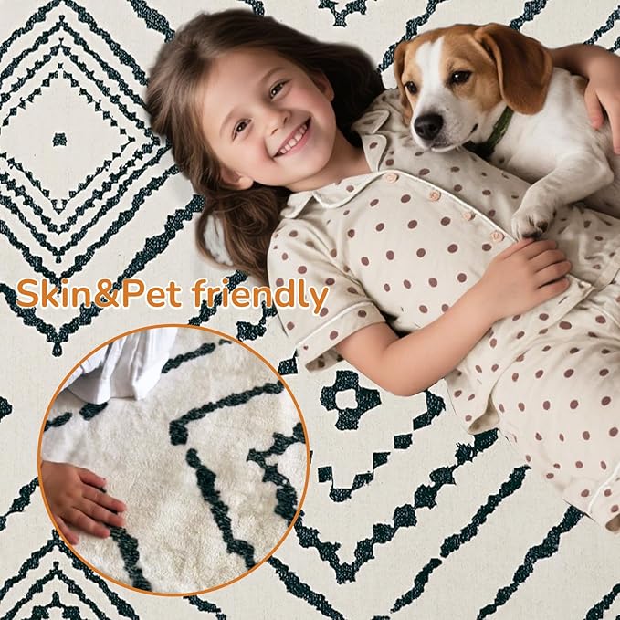 Area Rug 5x7 Rug Machine Washable Non-Slip Low Pile Print Pattern Western Rug for Living Room Bedroom Entryway Tribal Series -Navywhite/Black