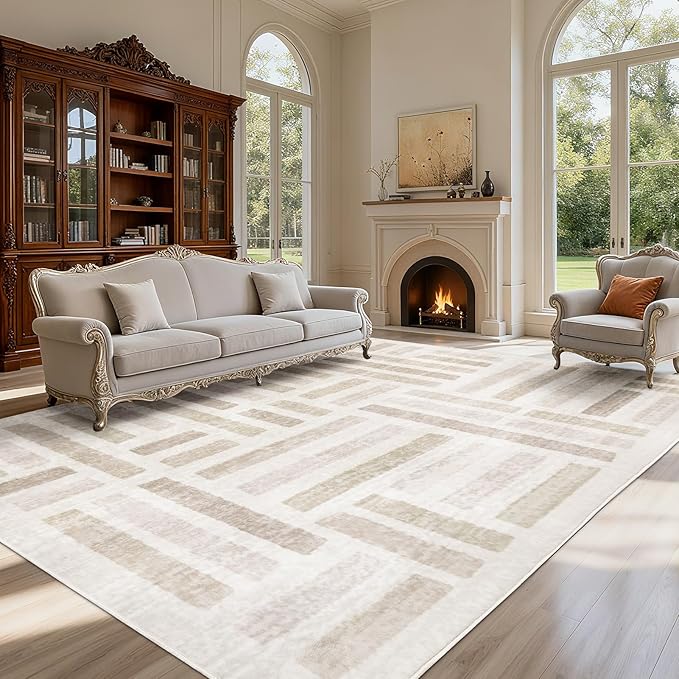 Washable Area Rugs, 2x3ft Soft Rug for Living Room and Bedroom Vintage Striped Rug Stain Resistant with Non Slip Backing Geometric Checkered Foldable Print Mat for Home Decor