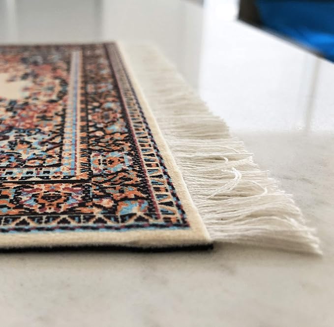 3-Piece Carpet-Style Desk Set – Beige Brown Mouse Pad, Mini Rug Coaster & Bookmark, Colorful Elegant Office Accessories, Novelty Gift