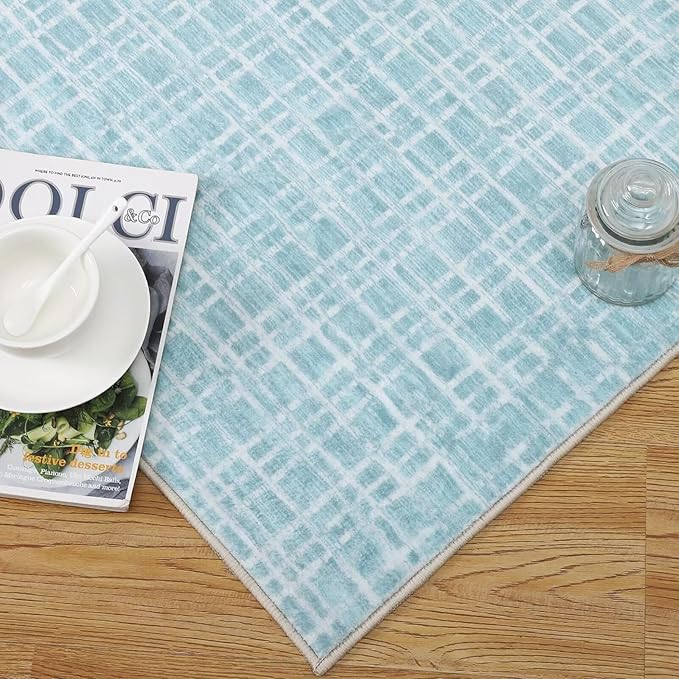 GAOMON 5x7 Washable Non Slip Modern Checkered Soft Faux Wool Floor Carpet Indoor Contemporary Plaid Print Rug Non Shedding Throw for Bedroom, Living Room, Dining Room, Office - Teal