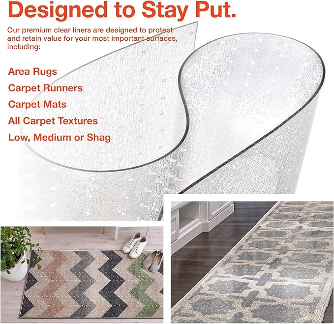 Clear Carpet Runner, USA Made, Safe, 36 x 72 Inch, 2mm Thick Cleated Vinyl, Waterproof Runner for Low-Pile Carpet