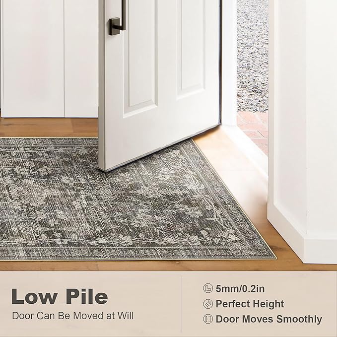 Area Rugs 5x7, Washable Rugs for Living Room, Non-Slip Rug, Boho Medallion Rug, Distressed Carpet, Low Pile Boho Rugs for Bedroom Dining Room
