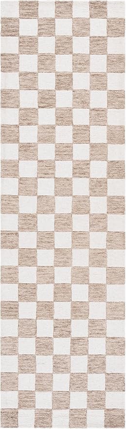 SAFAVIEH Ebony Collection Runner Rug - 2'3" x 8', Brown & Ivory, Handmade Wool, Checkered Pattern, Ideal for Living Room, Hallway, Foyer, Bedroom (EBN175T-28)