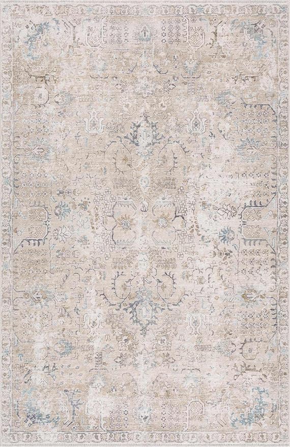 Hauteloom Caylin Bohemian Vintage Medallion Area Rug - Farmhouse Oriental Carpet for Living Room, Bedroom - Machine Washable- Cream, Dark Brown, Peach - 5' x 7'6"