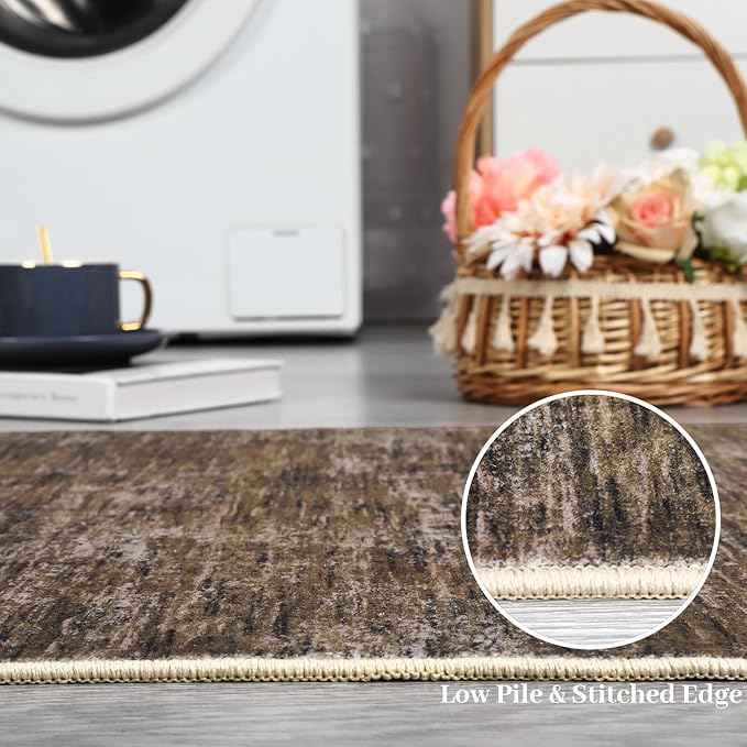 RUGSREAL Bedroom Rug 3x5 Washable Rug for Living Room Small Entryway Carpet with Rubber Backing Stain Resistant Dining Room Throw Mat Modern Solid Color Area Rug for Bedside Kitchen, Brown