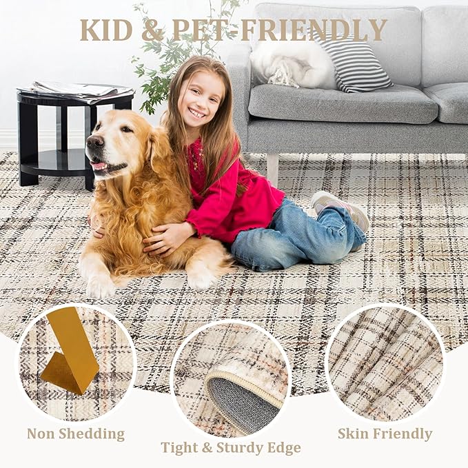 Washable Runner Rug 2x8 Modern Entryway Rug Tartan Plaid Non Slip Kitchen Rugs Farmhouse Bedroom Area Rug Hallway Runners Soft Bathroom Rugs Stain Resistant Carpet 2'x8' Green/Beige
