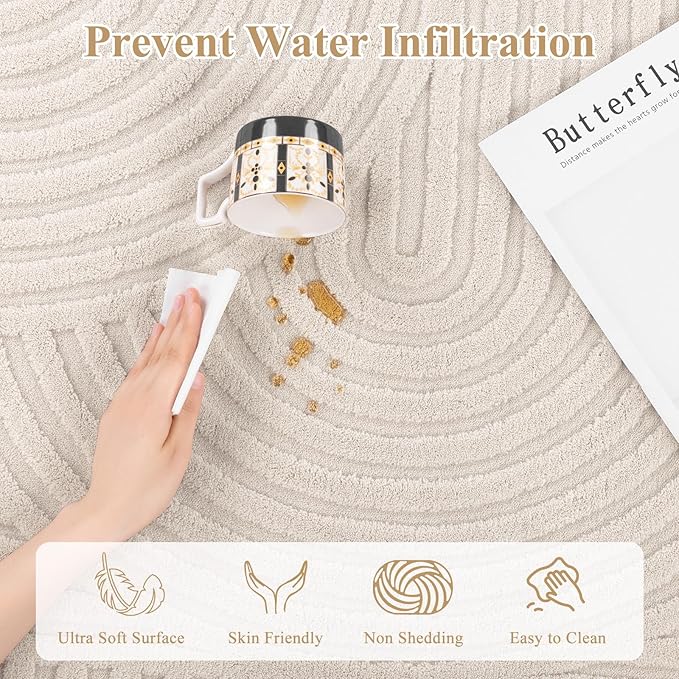 Pauwer 5x7 Washable Area Rugs for Living Room Modern Beige Solid Color Soft Fluffy Rugs for Bedroom Non Slip Boho Accent Indoor Mat Floor Carpet Cover for Kids Room Dining Room Kitchen Office