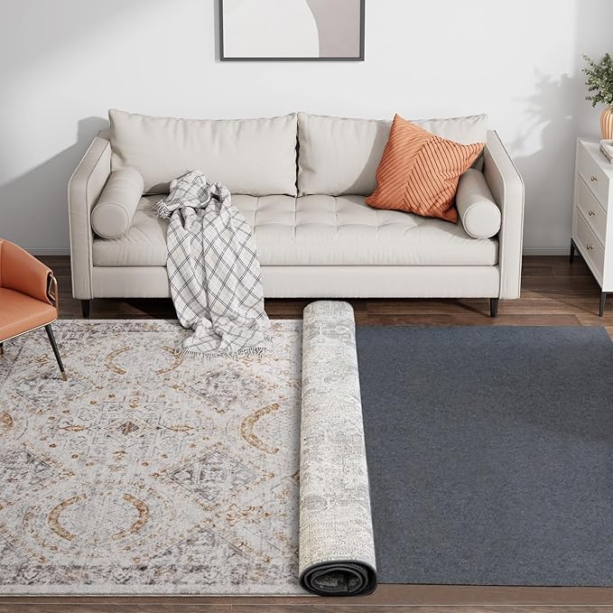 Felt and Rubber Rug Pads 5x7 ft, 1/8" Thick Non Slip Rug Pad Gripper, Carpet Pads for All Floors and Finishes, Protective Cushioned Pads for Hardwood Floors, Keeps Carpets in Place Soft and Secure