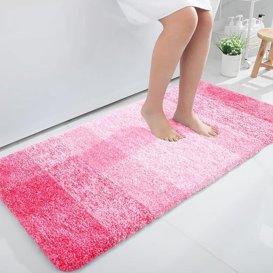 OLANLY Bathroom Runner Rugs 45x27, Extra Soft Absorbent Microfiber Bath Rugs, Rubber Backing, Quick Dry, Machine Washable Bath Mats for Bathroom Floor, Tub and Shower, Home Decor Accessories, Pink