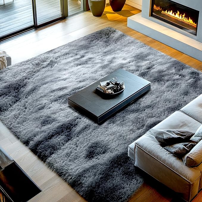 Grey Rugs for Living Room: 10x14 Large Shag Area Rugs for Living Room- Large Shag Rugs- Tie-Dyed Dark Grey Shaggy Big Mordern Indoor Carpets for Bedroom, (Tie-Dyed Dark Grey, 10x14)