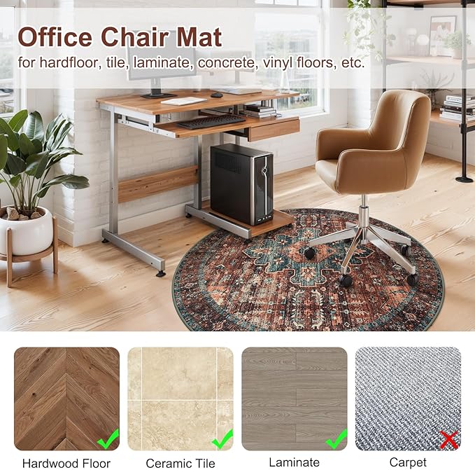 Anidaroel 47" Round Chair Mat for Hardwood Floor/Tile Floor, Desk Chair Mats for Hard Floors, Under Desk Rug Protector for Rolling Chair, Computer Gaming Chair Mat, Low Pile Carpet Floor Mat