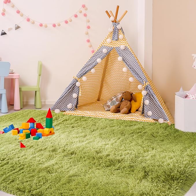 Green Rugs for Bedroom 4x6: Fluffy Area Rugs 4x6 for Living Room- 4x6 Shag Rugs for Kids Room- Green Furry Plush Soft Carpets for Bedroom, Boys,Teen Room (Light Green, 4x6)