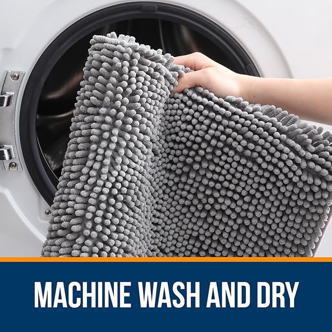 OLANLY Bathroom Rugs Sets 2 Piece, Soft Absorbent Chenille Bath Mats Area Rug Set, Non-Slip, Quick Dry, Machine Washable Bath Mats for Bathroom, Home Decor Accessories (30"x20"+24"x16", Grey)