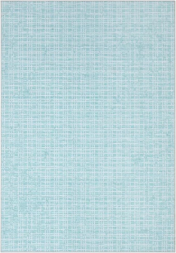 GAOMON 9x12 Washable Modern Checkered Area Rug Indoor Plaid Print Floor Cover Soft Faux Wool Throw Carpet Aesthetic Foldable Thin Non-Slip Accent for Living Room Bedroom Teal
