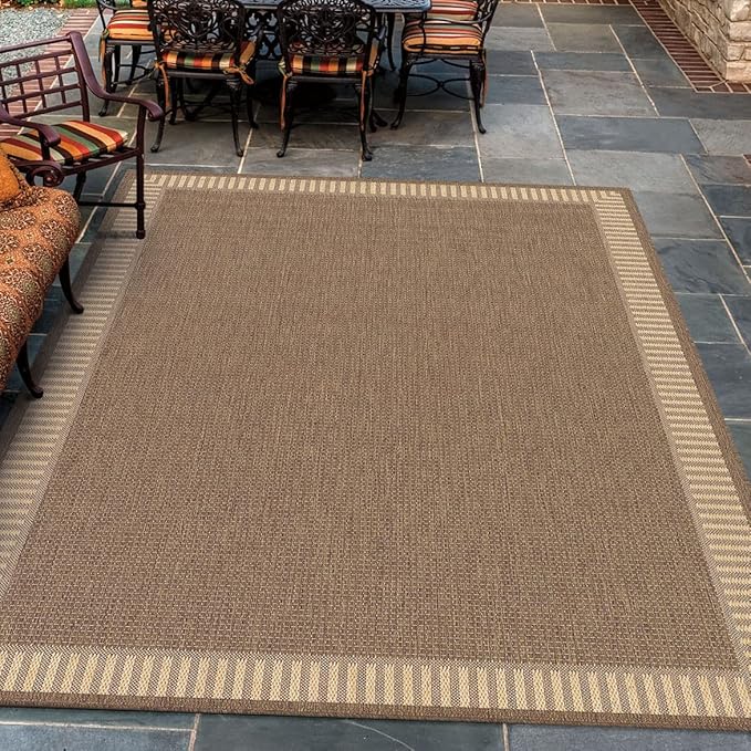 Couristan Recife Indoor Outdoor Rug - Wicker Stitch 2'3" x 7'10" Runner in Cocoa and Natural, Hose Washable, Low Pile, Pet- Kid Friendly Home Decor for Living Room, Patio Furniture Set, Kitchen