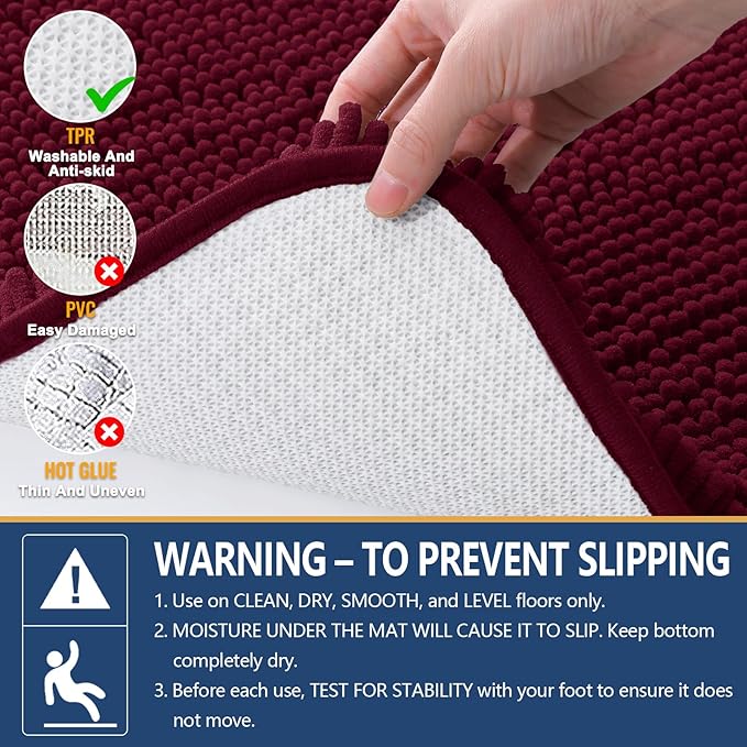 Arotive Bathroom Rugs 30x20, Extra Soft Absorbent Shaggy Chenille Bath Rugs, Machine Washable Rubber Backing Non-Slip Bath Mats for Bathroom Floor Tub and Shower, Home Decor Accessories, Burgundy