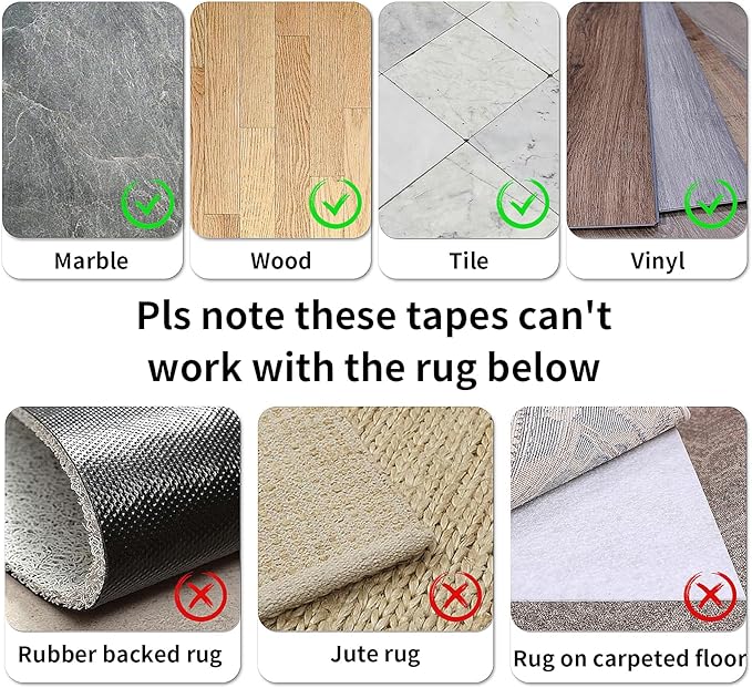 16 Pcs Non Slip Rug Pads Grippers，Keep Area Rugs Corners from Curling and Bunching, Reusable Rug Tape for Hardwood Floors and Tiles, Dual Sided Adhesive Washable Rug Holder Keep Corner Flat