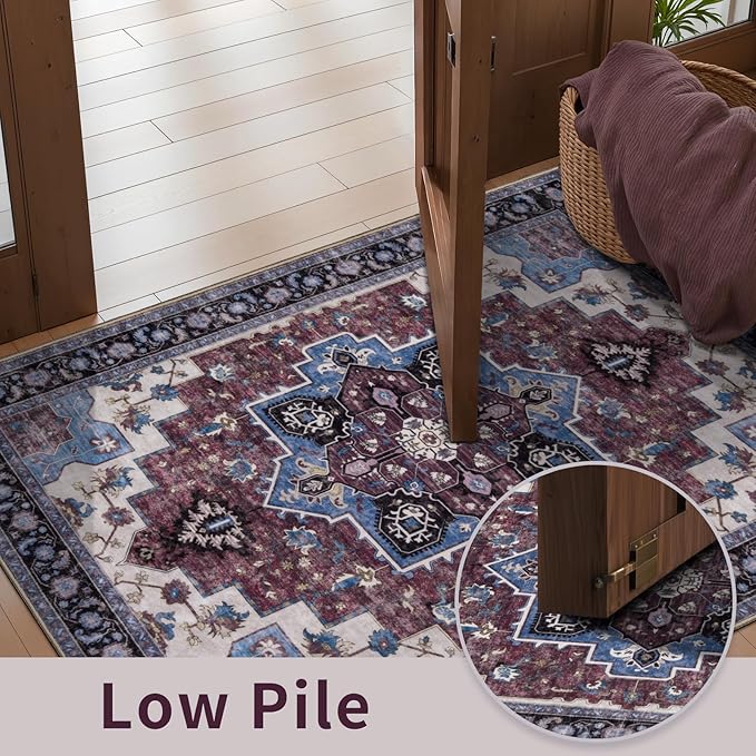 Ciicool Area Rug 5x7ft Washable Rugs for Living Room Non-Slip Indoor Rugs Large Low-Pile Mat Floor Carpet Vintage Rug for Bedroom Dinning Foyer Decor