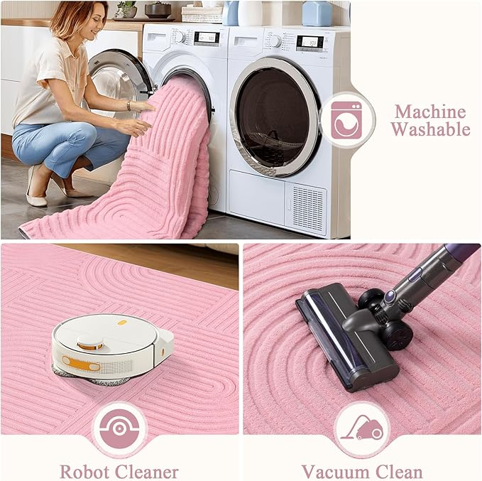Pauwer 6x9 Washable Area Rugs for Living Room Modern Pink Solid Color Soft Fluffy Rugs for Bedroom Non Slip Boho Accent Indoor Mat Floor Carpet Cover for Kids Room Dining Room Kitchen Office, Pink