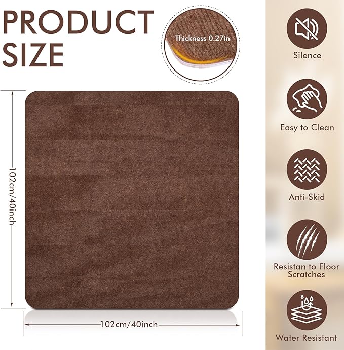 Recliner Pads for Hardwood Floors, Non Slip Recliner Grippers, Furniture Pads Floor Mats for Carpet, Anti Slide Office Chair Mat for Floor Protector, 40"x40" (1 Pack Brown)