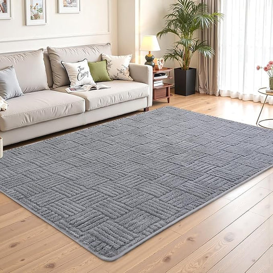 5x7 Grey Washable Shag Area Rug for Bedroom, Modern Geometric Non Slip Living Room Rugs, Fluffy Soft Thick Carpet for Kids Boys Room, Dorm, Office, and Home Decor