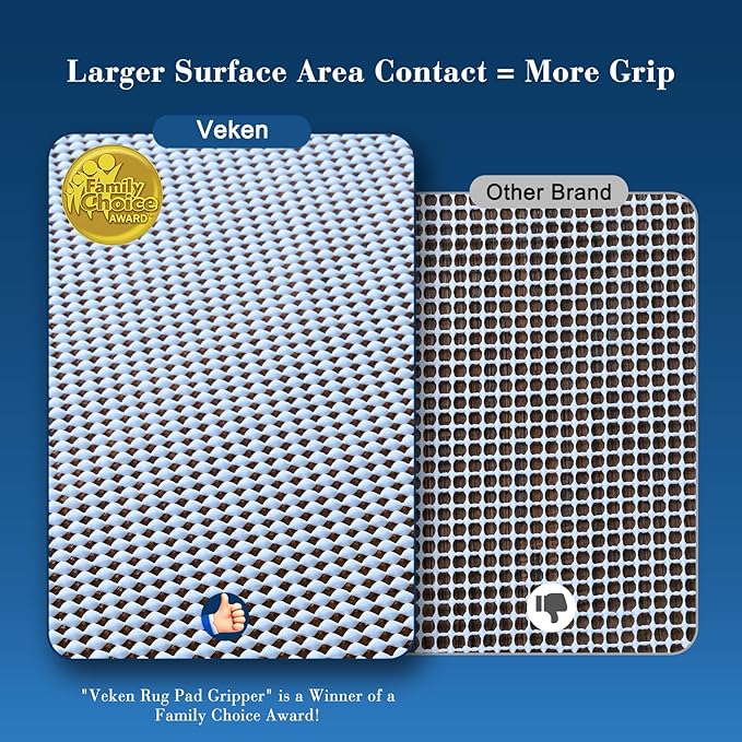 Veken 8x10 Ft Rug Pad Gripper for Hardwood Floors, Non Slip Grey Blue Rug Pads for Area Rugs, Thick Rug Grippers for Tile Floors, Under Carpet Anti Skid Mat, Keep Your Rugs Safe and in Place