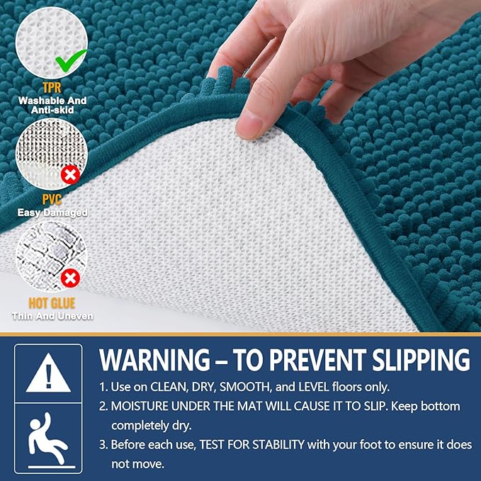 Arotive Bathroom Rugs 30x20, Extra Soft Absorbent Shaggy Chenille Bath Rugs, Machine Washable Rubber Backing Non-Slip Bath Mats for Bathroom Floor Tub and Shower, Home Decor Accessories, Peacock Blue