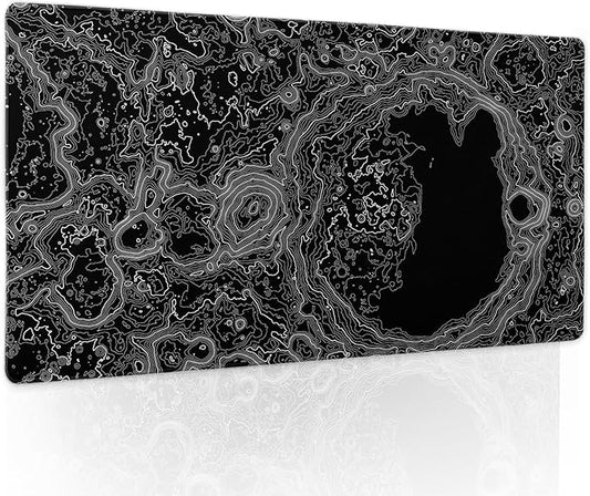 Black Whtie Topographic Gaming Mouse Pad XL Topo Moon Relief Map Extended Large Mat Mousepad Desk Pad Non-Slip Rubber Base Stitched Edge Long Keyboard Playmat for Desk Computer,24x14 Inch