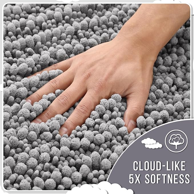 Yimobra Bathroom Runner Rug 60x24 Inch - Extra Long Non Slip Chenille Bath Mat, Soft & Absorbent, Machine Washable Shaggy Hallway Carpet for Vanity Tub Shower, Gray Home Decor Accessories