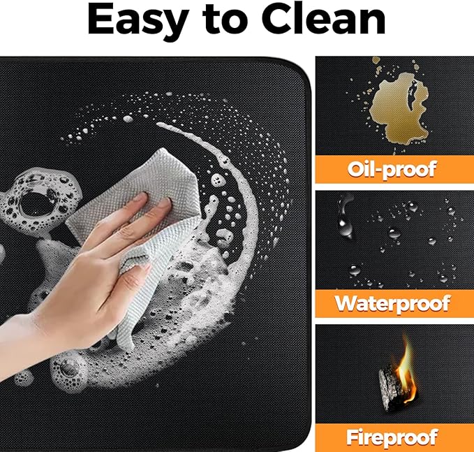 Fireplace Mat, 2'8'' x 4'11'' x 0.04'' Fireplace Rug, Hearth Rug for Wood Stove Fireplace Indoor Outdoor, Thin Fireplace Rugs Fire Resistant Protects Floors Carpets from Sparks Embers, Black